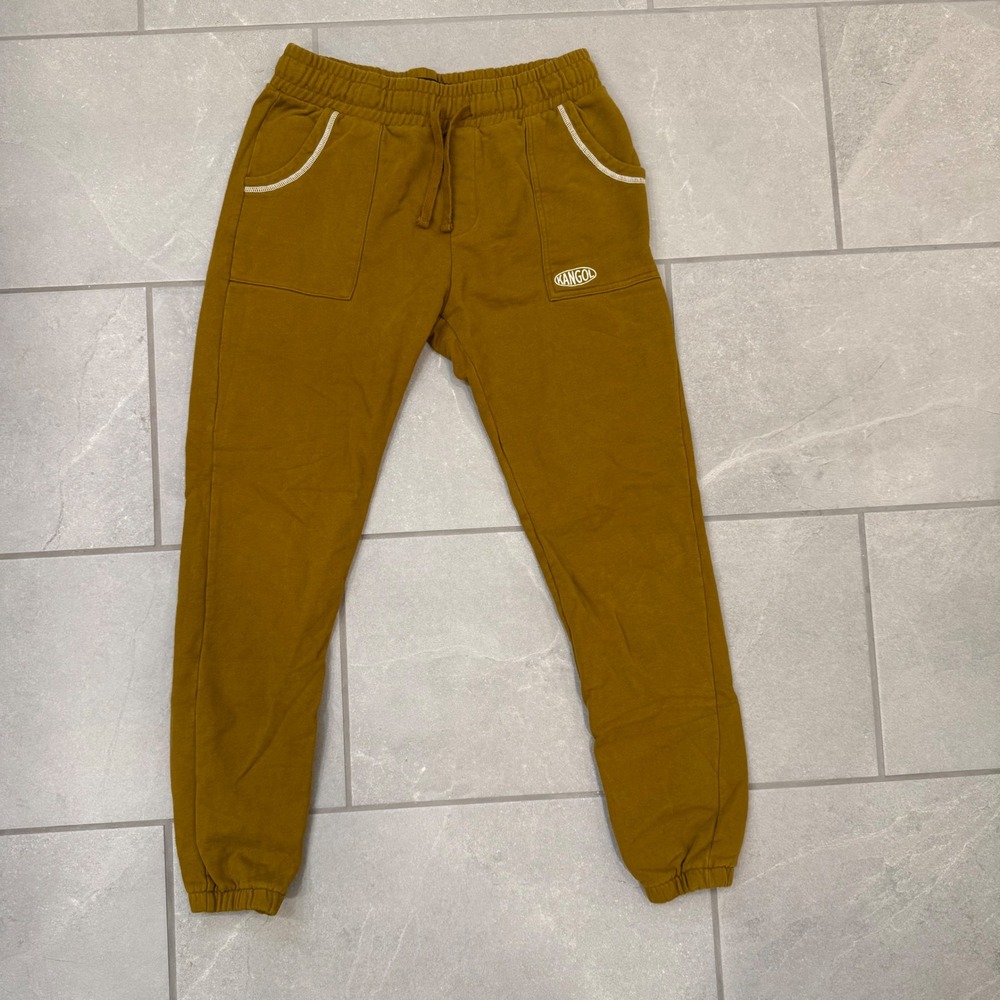 Kangol Mens Jogger Sweatpants Mustard Yellow Tobacco Brown Patch Pocket Size M